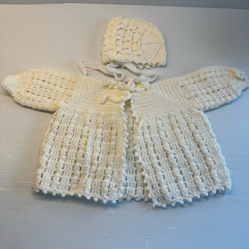 Baby Sweater Set | Handmade Crochet | Bonnet and Sweater